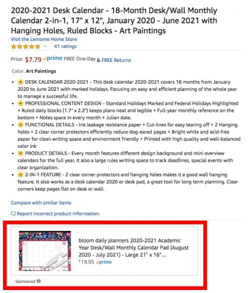 Sponsored Display Ads Below The Bullet Points