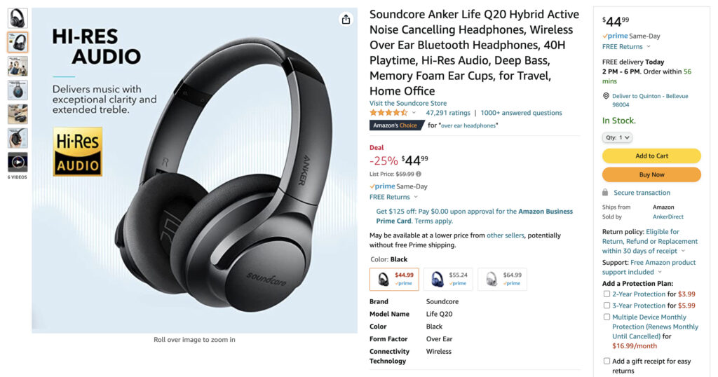 Amazon product listing